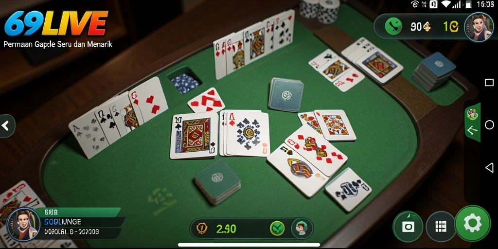 Screenshot gameplay 69LIVE menampilkan aksi seru bermain Gaple.