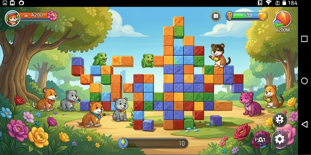 Tampilan gameplay A200M yang penuh warna dan menantang puzzle.
