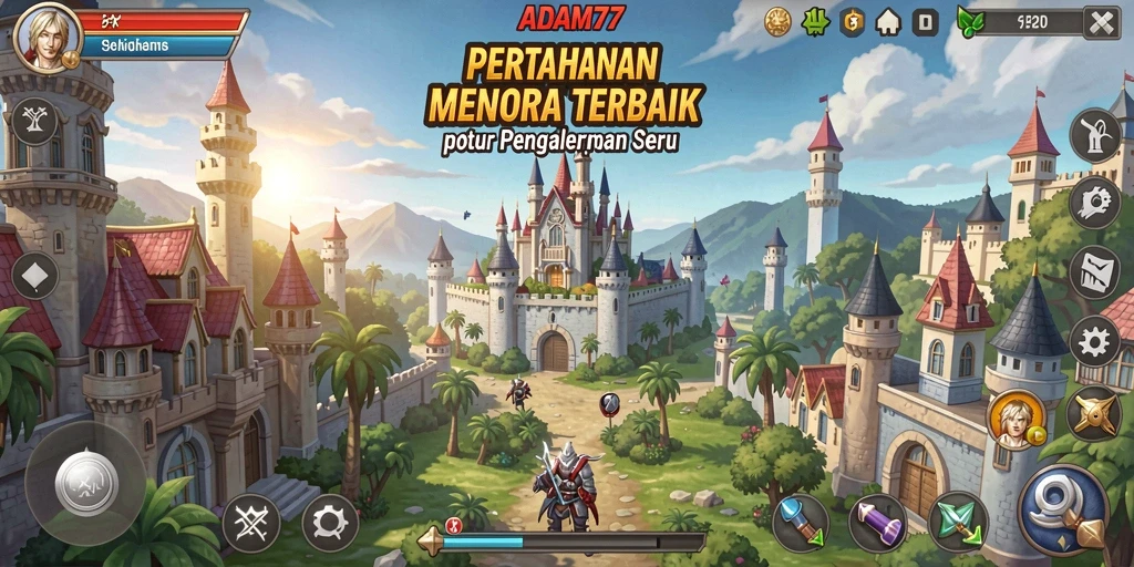 Tampilan gameplay menakjubkan dari ADAM77 dengan pertarungan menara yang intens.