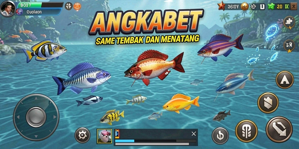 Tampilan gameplay seru di ANGKABET saat menembak ikan.