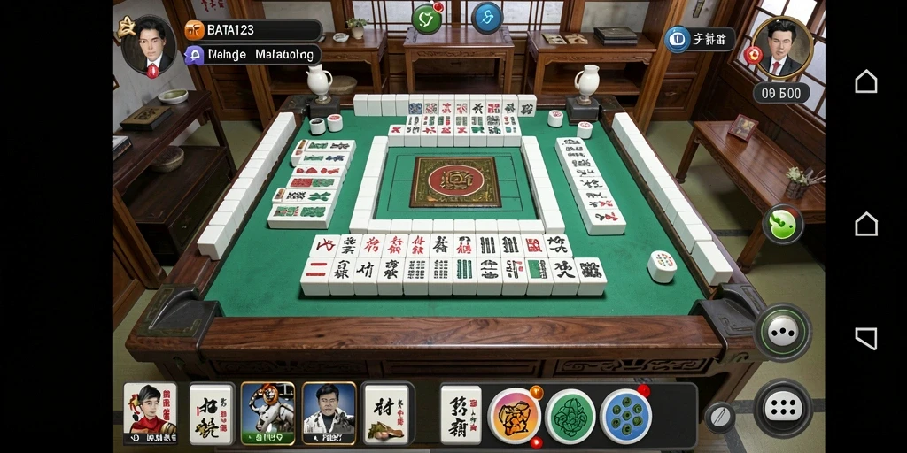 Tampilan gameplay seru di BATA123 dengan ubin Mahjong berwarna-warni.