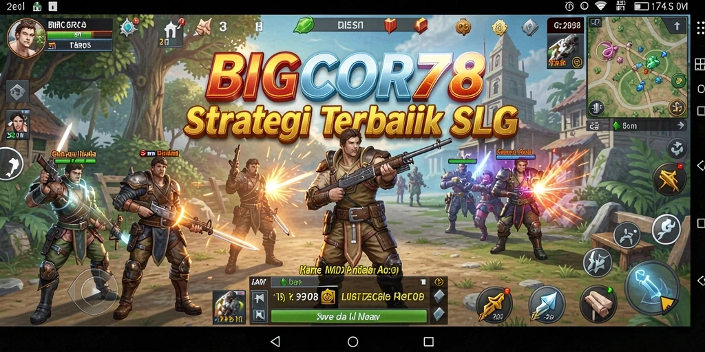 Tangkapan layar utama BIGCOR78 menunjukkan aksi strategis dalam gameplay SLG.