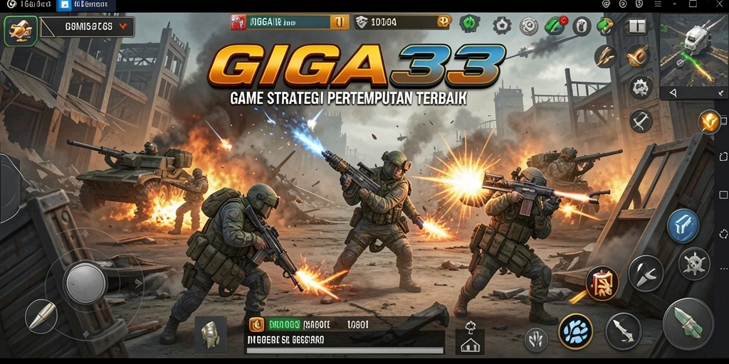 Screenshot utama GIGA33 menampilkan aksi pertempuran strategis dalam gameplay.