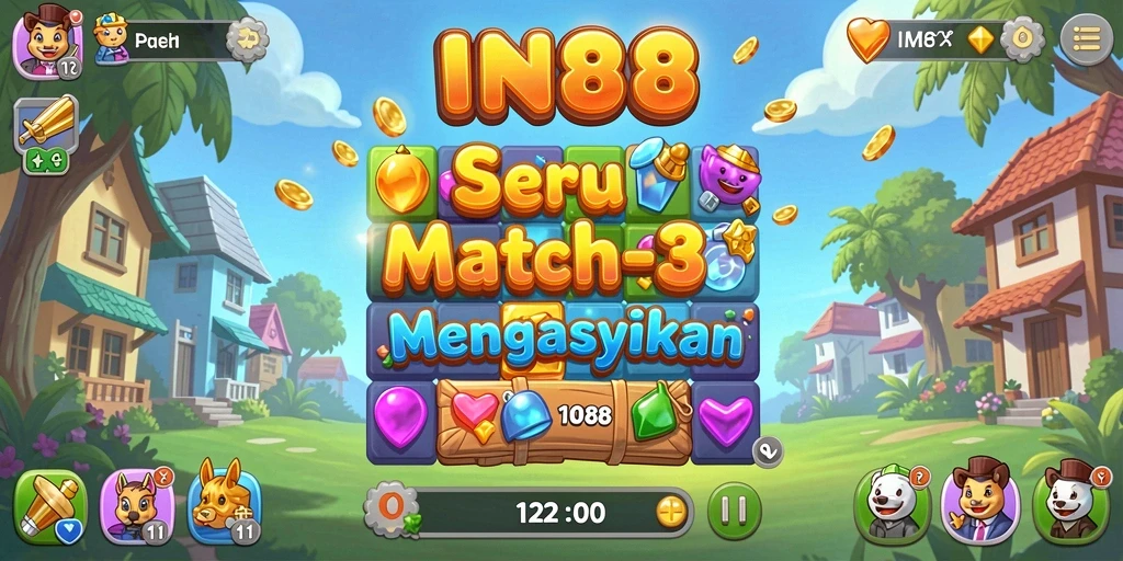 Tangkapan layar gameplay IN88 dengan aksi Match-3 yang seru.
