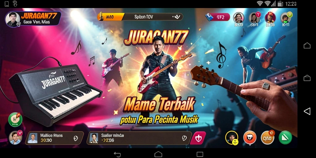 Gameplay seru dalam aplikasi JURAGAN77 yang penuh musik.
