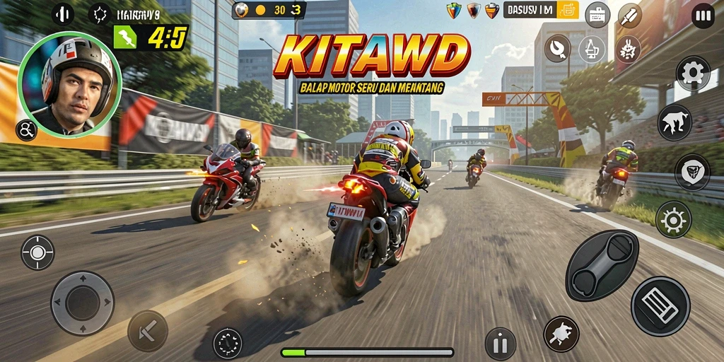 Tampilan gameplay seru saat balap motor di KITAWD.