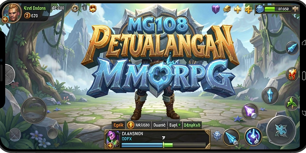 Screenshot gameplay MG108, menunjukkan aksi pertempuran seru di dunia fantasi.