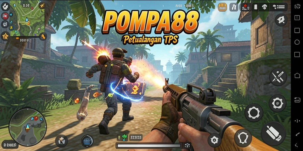 Tampilan antarmuka gameplay seru POMPA88 dengan aksi menembak intens.