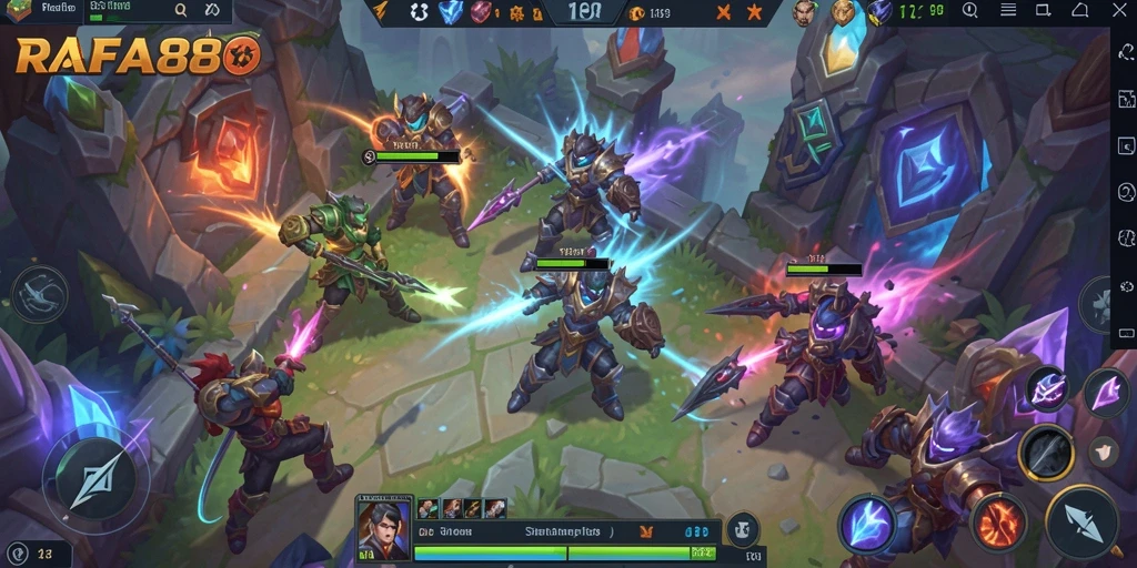 Screenshot utama RAFA88 menunjukkan aksi pertempuran yang mendebarkan dalam arena MOBA.