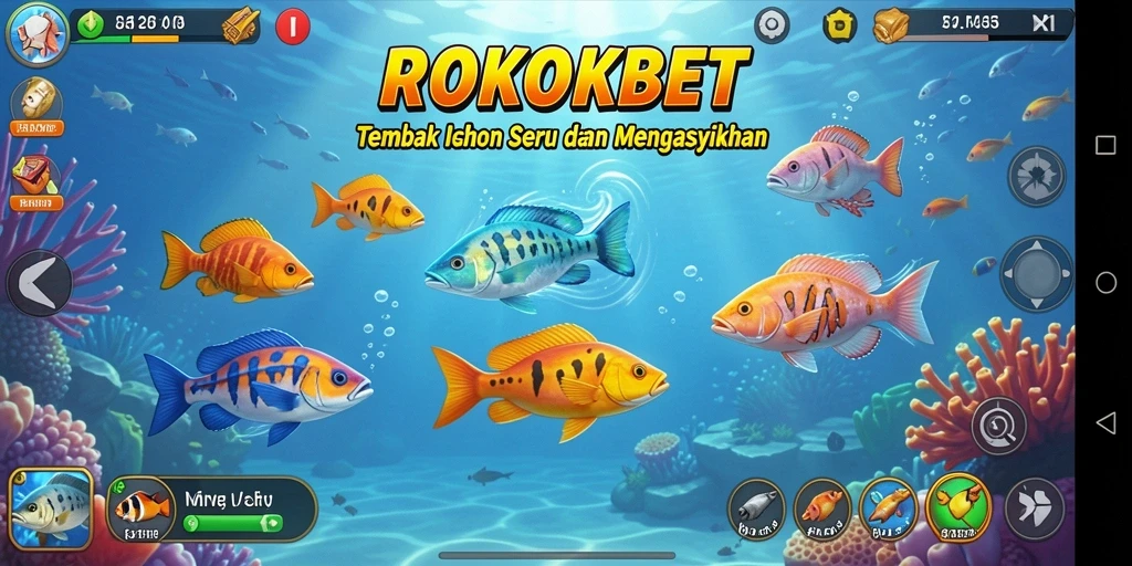 Skrinsut gameplay ROKOKBET yang menampilkan aksi menembak ikan.